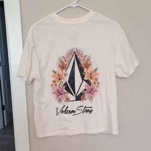 Volcom Cream Tee with Floral and Logo Design